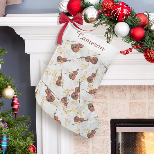 Petite Chaussette De Noël Noël Musique Violons Gold Notes musicales Nom