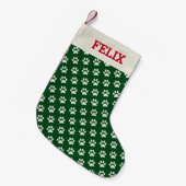 Petite Chaussette De Noël Noël Nom du chat Empreinte de patte vert Personnal (Devant (Accrochage))