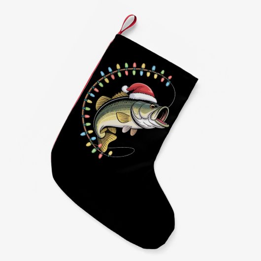 Petite Chaussette De Noël Noël Papa Basse Poisson Drôle Pêcheur Pêcheur (Devant (Accrochage))