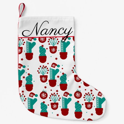 Petite Chaussette De Noël Noël Plantes Cactus Verdure Whimisical (Devant)