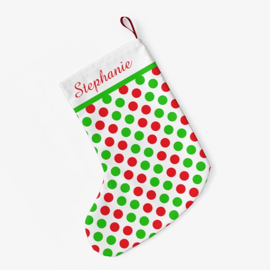 Petite Chaussette De Noël Noël Polka Rouge et Vert Personnalisé (Dos (Accrochage))