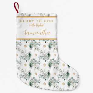 Petite Chaussette De Noël Noël religieux Or Moderne et Verdure d'Hiver