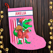 Petite Chaussette De Noël Noël rose amusant Père Noël TRex Tyrannosaurus Noë