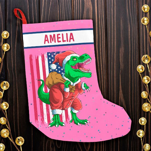 Petite Chaussette De Noël Noël rose amusant Père Noël TRex Tyrannosaurus Noë