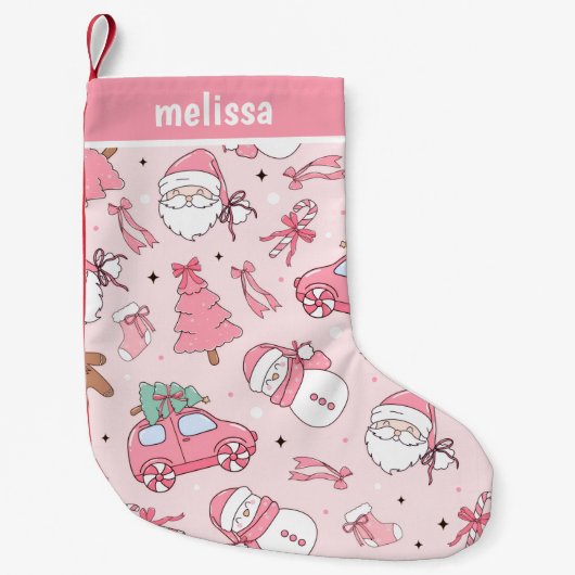 Petite Chaussette De Noël Noël rose personnalisé (Devant)