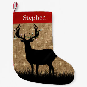 Petite Chaussette De Noël Noël rustique toile de jute cerf bois de cerf lumi