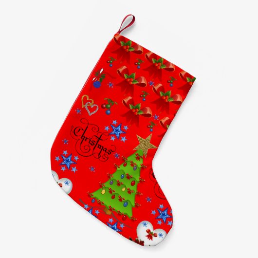 Petite Chaussette De Noël Noël Stocker rouge foncé (Devant (Accrochage))