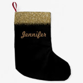 Petite Chaussette De Noël Noir avec Parties scintillant d'or Noël Stocker (Devant)