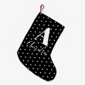 Petite Chaussette De Noël Noir Blanc Nom Monogramme Pois double face (Devant (Accrochage))