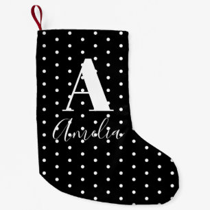 Petite Chaussette De Noël Noir Blanc Nom Monogramme Pois double face