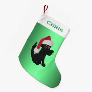 Petite Chaussette De Noël Noir de Noël Chien Vert Personnalisé