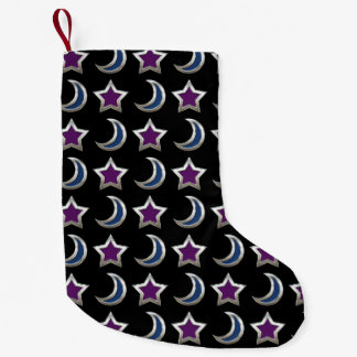 Petite Chaussette De Noël Noir pourpre argenté de motif d'étoiles bleues et