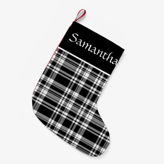 Petite Chaussette De Noël Noir rustique, plaid de buffle blanc (Devant (Accrochage))