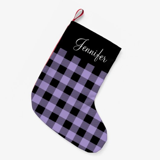 Petite Chaussette De Noël Nom à carreaux violet rustique (Devant (Accrochage))