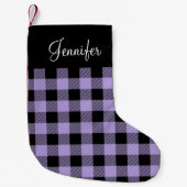 Petite Chaussette De Noël Nom à carreaux violet rustique (Devant)