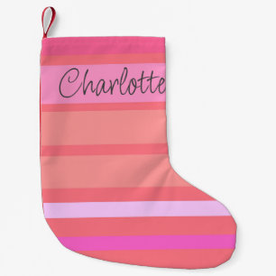 Petite Chaussette De Noël Nom   Bandes roses chaudes personnalisées