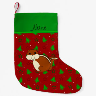 Petite Chaussette De Noël Nom chipmunk rouge noël arbres étoiles