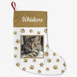 Petite Chaussette De Noël Nom de chat mignon Photo Paillettes dorées Emprein