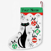 Petite Chaussette De Noël Nom de chat Xmas Rétro 2 côtés (Dos)