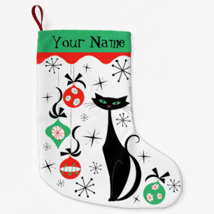 Petite Chaussette De Noël Nom de chat Xmas Rétro 2 côtés