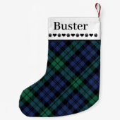Petite Chaussette De Noël Nom de chien personnalisé rustique vert et bleu pl (Dos)