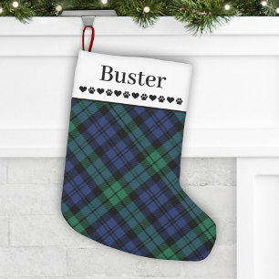 Petite Chaussette De Noël Nom de chien personnalisé rustique vert et bleu pl