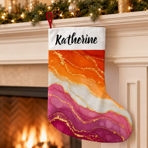 Petite Chaussette De Noël Nom de couleurs de fierté lesbienne en marbre élég