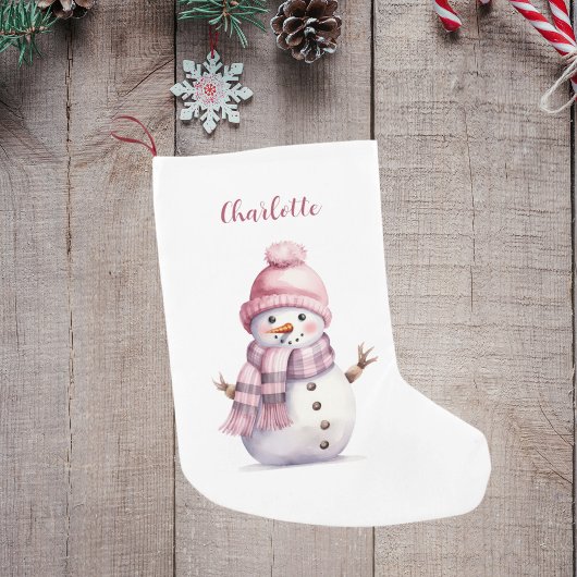 Petite Chaussette De Noël Nom de la fille rose snowman