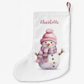 Petite Chaussette De Noël Nom de la fille rose snowman (Dos)