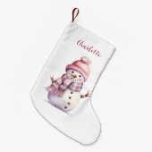 Petite Chaussette De Noël Nom de la fille rose snowman (Devant (Accrochage))