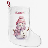 Petite Chaussette De Noël Nom de la fille rose snowman (Devant)