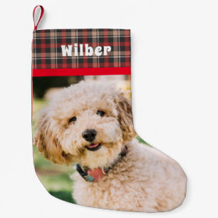 Petite Chaussette De Noël Nom de l'animal et photo en flanelle rouge