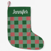 Petite Chaussette De Noël Nom de script à carreaux vert rustique  (Devant)