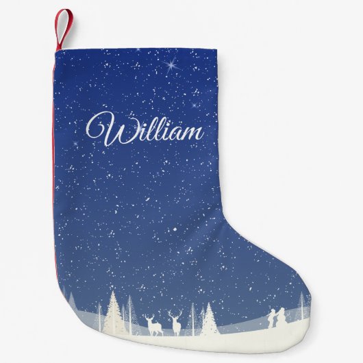 Petite Chaussette De Noël Nom de script personnalisé Scène de neige hivernal (Devant)
