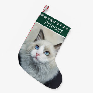 Petite Chaussette De Noël Nom des Empreintes de pattes de chat Vert