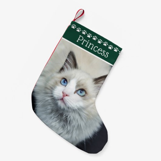 Petite Chaussette De Noël Nom des Empreintes de pattes de chat Vert (Devant (Accrochage))