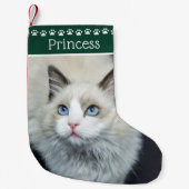 Petite Chaussette De Noël Nom des Empreintes de pattes de chat Vert (Devant)