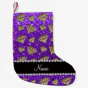 Petite Chaussette De Noël Nom diamant or indigo violet parties scintillant