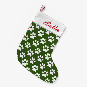 Petite Chaussette De Noël Nom du chat de chien de compagnie Vert Blanc Empre