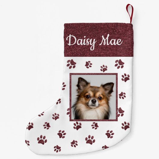 Petite Chaussette De Noël Nom du chien mignon Rose photo Parties scintillant (Dos)
