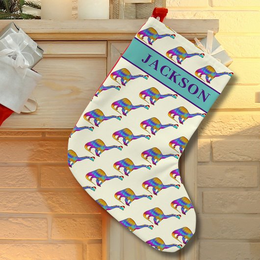 Petite Chaussette De Noël Nom du garçon personnalisé Dinosaure de Noël