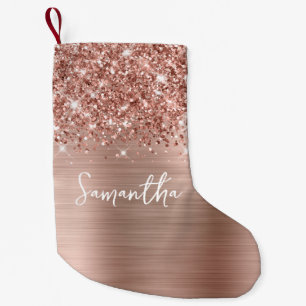 Petite Chaussette De Noël Nom du glamour or Rose Glitt