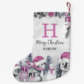 Petite Chaussette De Noël Nom du monogramme de pingouin rose pour enfants (Dos)