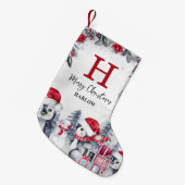 Petite Chaussette De Noël Nom du monogramme de pingouin rouge pour enfants (Devant (Accrochage))