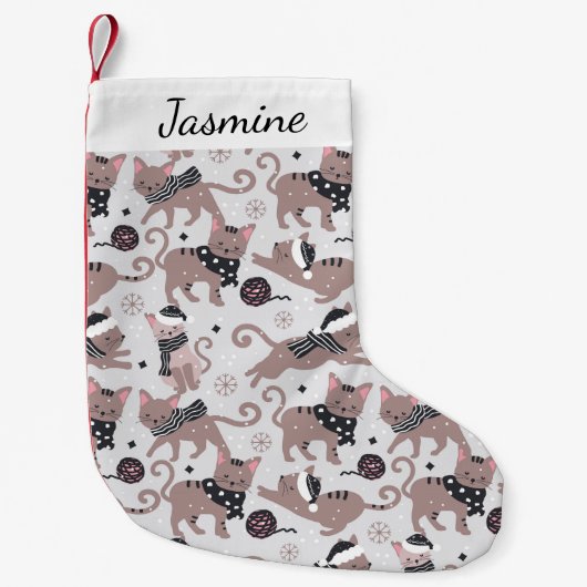 Petite Chaussette De Noël Nom du Motif de chat mignon Noël Stocking (Devant)