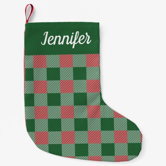 Petite Chaussette De Noël Nom du script rustique vert plaid (Devant)