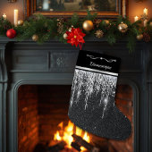 Petite Chaussette De Noël Nom élégant de script moderne noir et argent