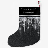 Petite Chaussette De Noël Nom élégant de script moderne noir et argent (Dos)