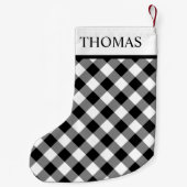 Petite Chaussette De Noël Nom En vichy personnalisé noir blanc (Dos)