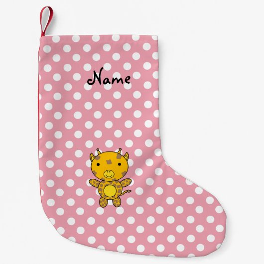 Petite Chaussette De Noël Nom personnalisé bébé girafe pois roses (Devant)